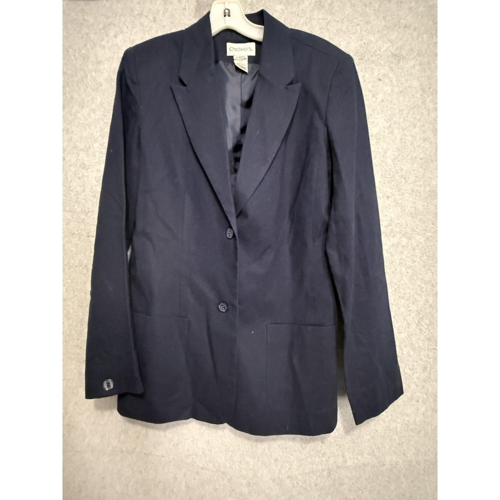 Chadwicks Blazer Womens 10 Tall Blue Linen Cotton Long Pant Suit Jacket